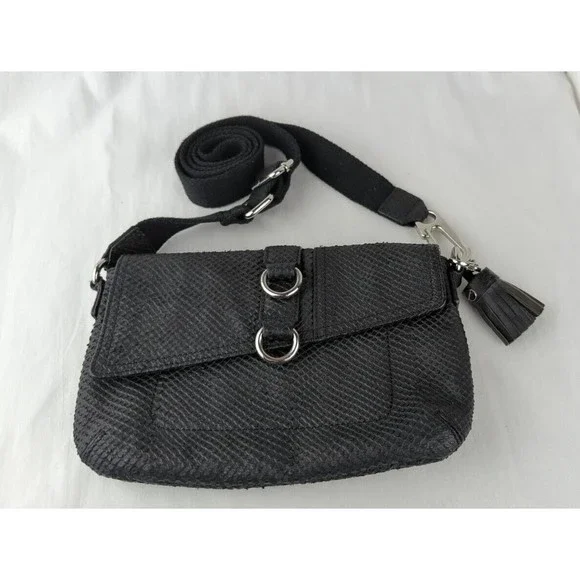 L.A.M.B By Gwen Stefani Black Leather Snake Print Crossbody Bag Voodoo Sash Saks - Picture 2 of 13